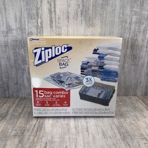 Ziploc Space Bag 15 Bag Space Saver Set (2 XL, 5 L, 4 M, 4 Travel) - NEW